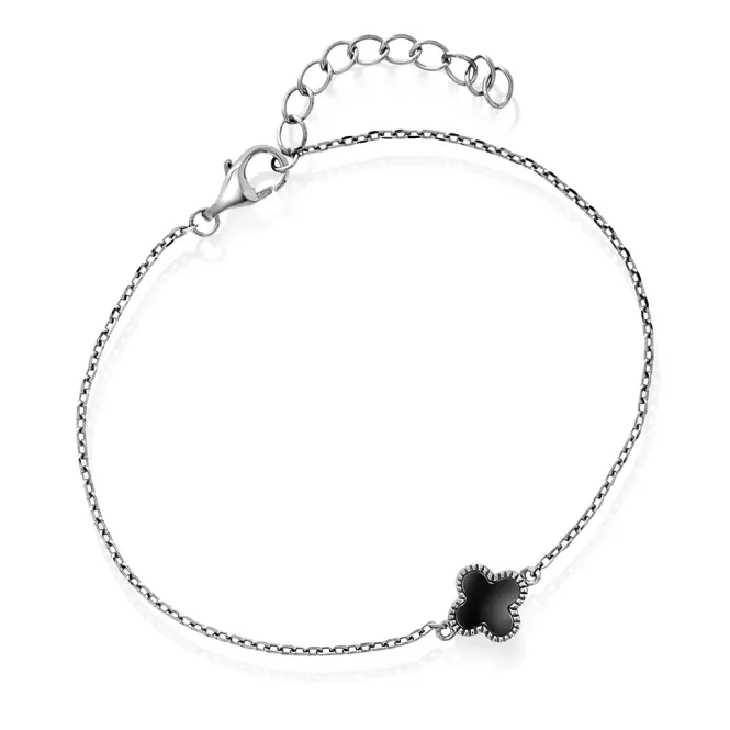 Hovedbilde Kløver armbånd med sort agat ...