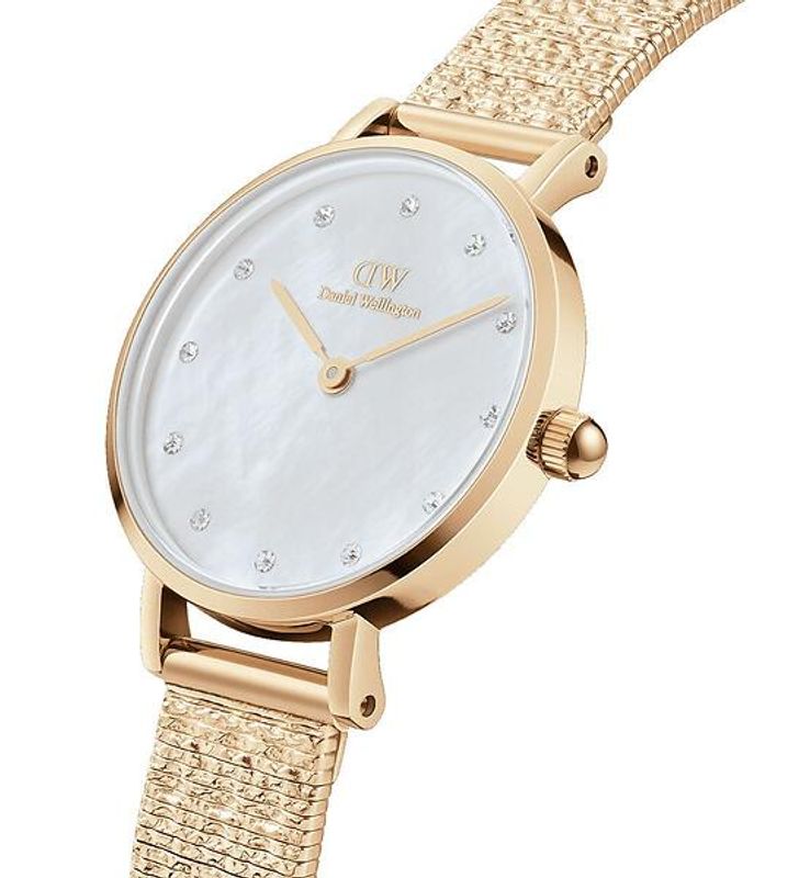 DW Petite Lumine 28 mm gull med hvit urskive