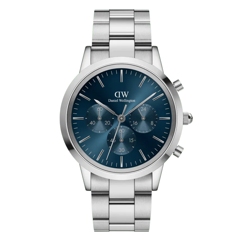 DW Iconic Chronograph Arctic Sølv med blå urskive