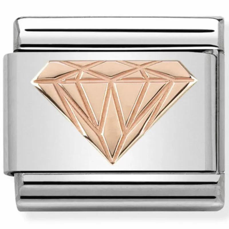 Nomination Diamant Links i stål med 9K Rosègull