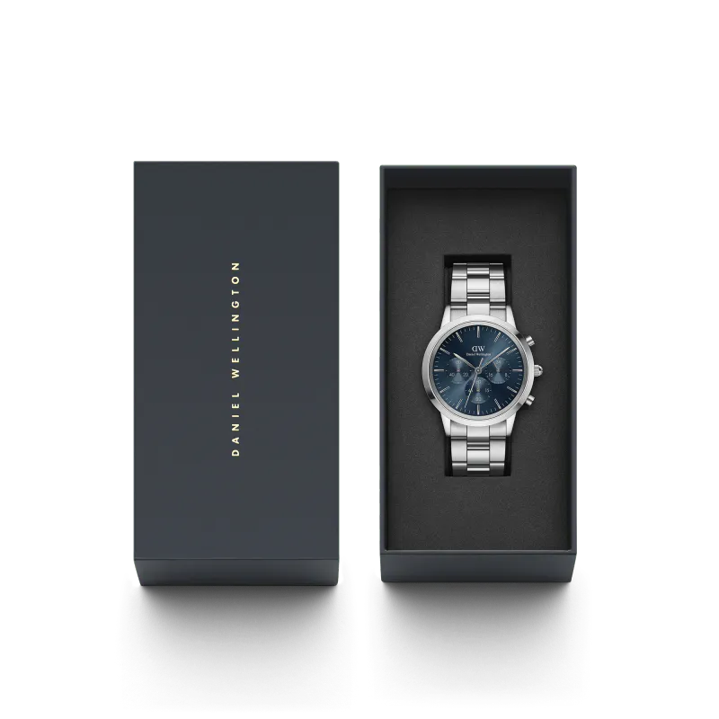 DW Iconic Chronograph Arctic Sølv med blå urskive