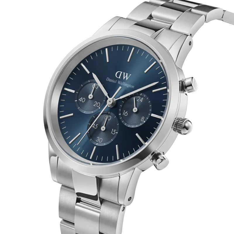 DW Iconic Chronograph Arctic Sølv med blå urskive