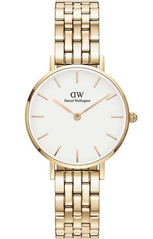 DW Petite Ipgold 5 lenkers 28 mm gull med hvit urskive